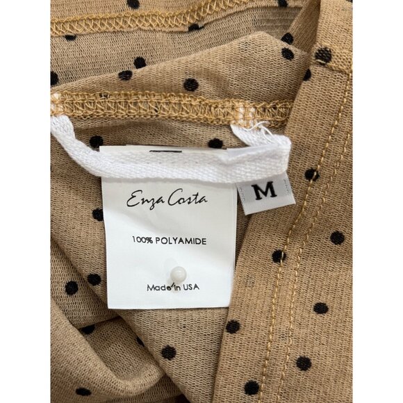 Enza Costa Sheer Top Long-Sleeve Turtleneck Tan + Black Polka Dot Womens Size M - Picture 6 of 9